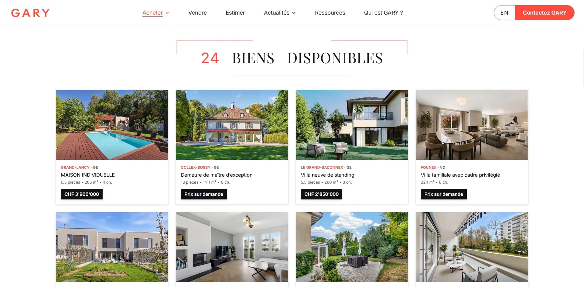 Les biens disponibles sur gary.ch